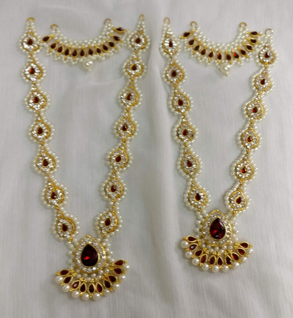 Pearl & Stone Kamal Mala Set - Decorative Necklace For Lord Krishna & Ganesha Idols